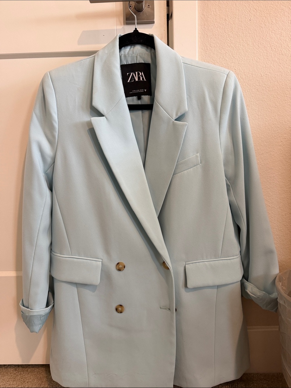 ZARA Pastel Blue Double-Breasted Blazer
